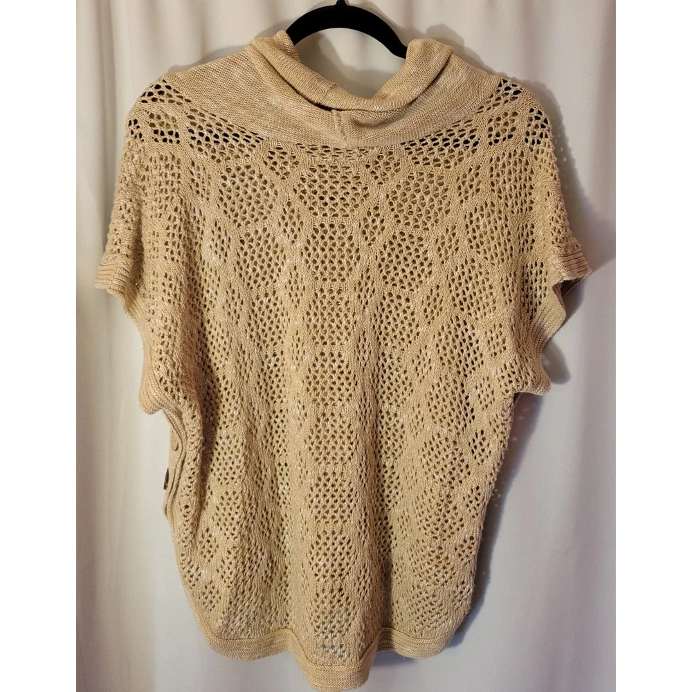 Christopher & Banks Open Knit Poncho Sweater Tan Cowl Neck L/XL